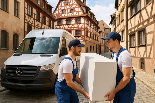 Umzugshelfer in Nürnberg vor weißem Sprinter